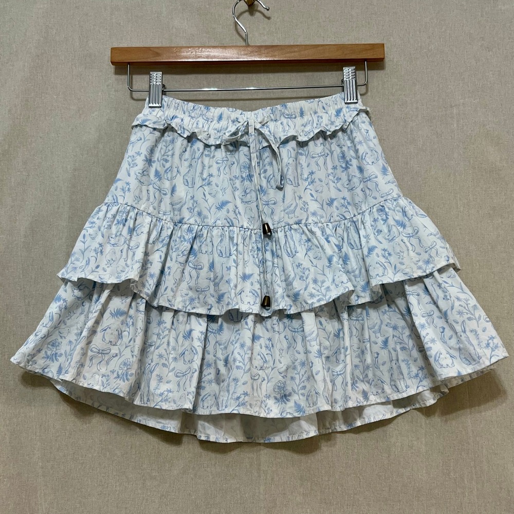 Shop the Mint Skort Girls 10/12 Blue White Excellent Bunny Toile Tiered